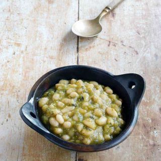 Plant Based Instant Pot White Beans with Tomatillos and Poblanos