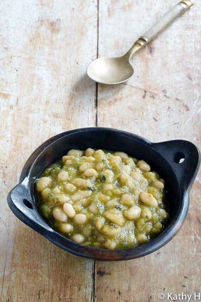 Plant Based Instant Pot White Beans with Tomatillos and Poblanos