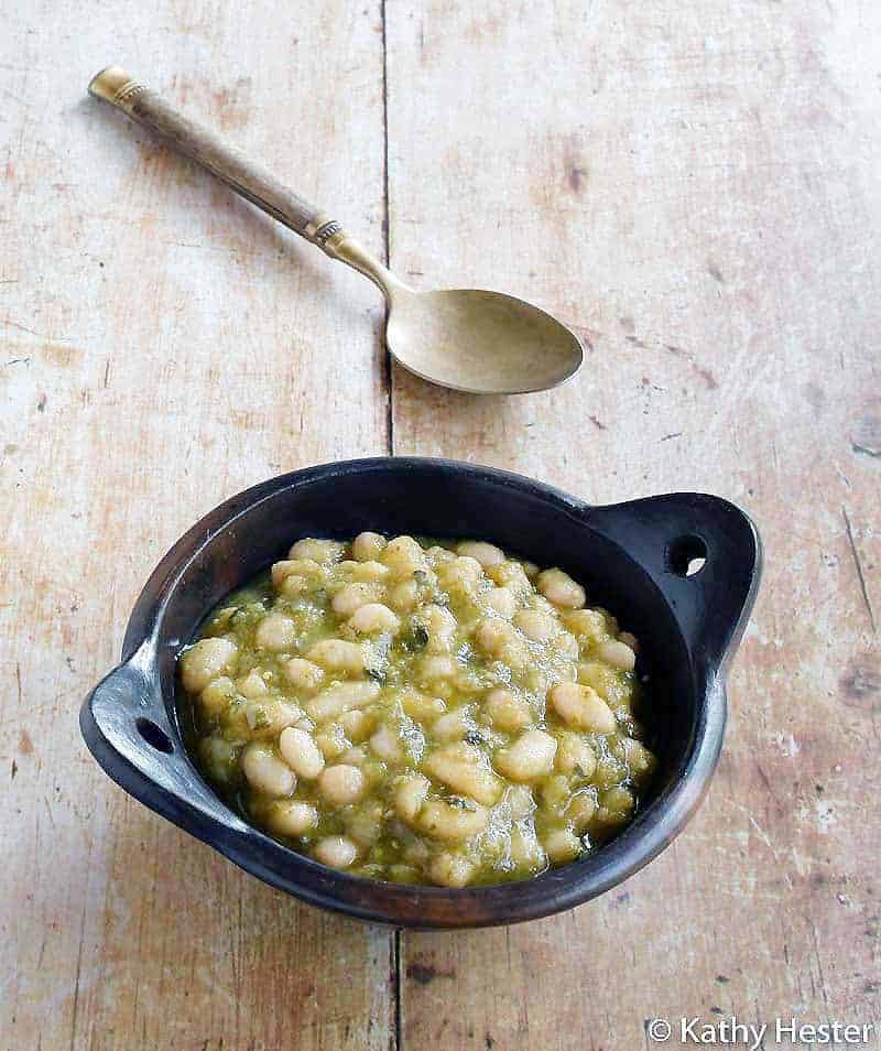 Plant Based Instant Pot White Beans with Tomatillos and Poblanos