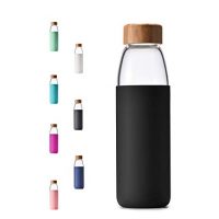 Veegoal Diswasher Safe 18 Oz Borosilicate Glass Water Bottle with Bamboo Lid and Protective Sleeve-Bpa Free