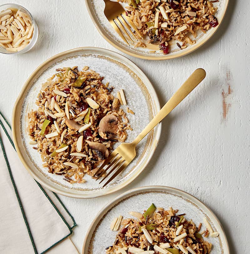 Instant Pot Wild Rice Pilaf with Mushrooms and Snow peas and Almonds