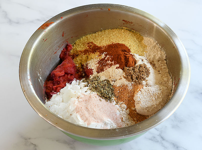 Dry ingredients for the vegan veggie dogs